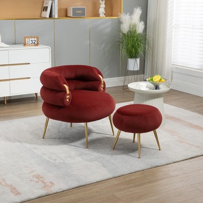 CAVINAS Upholstered Accent Chair with Ottoman,Velvet Comfortable Chair and Ottoman Sets for Bedroom,Reading Room