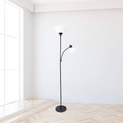 Black Adjustable 71.5" Torchiere Floor Lamp with Reading Light