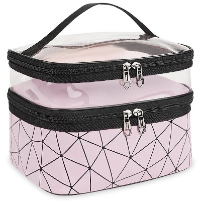 LunaLulinlk Makeup Bag Cosmetic Bag Travelling Double Layer Make Up Bag Organizer Medium Case for Women Girls Reusable Toiletry Bags(Pink)