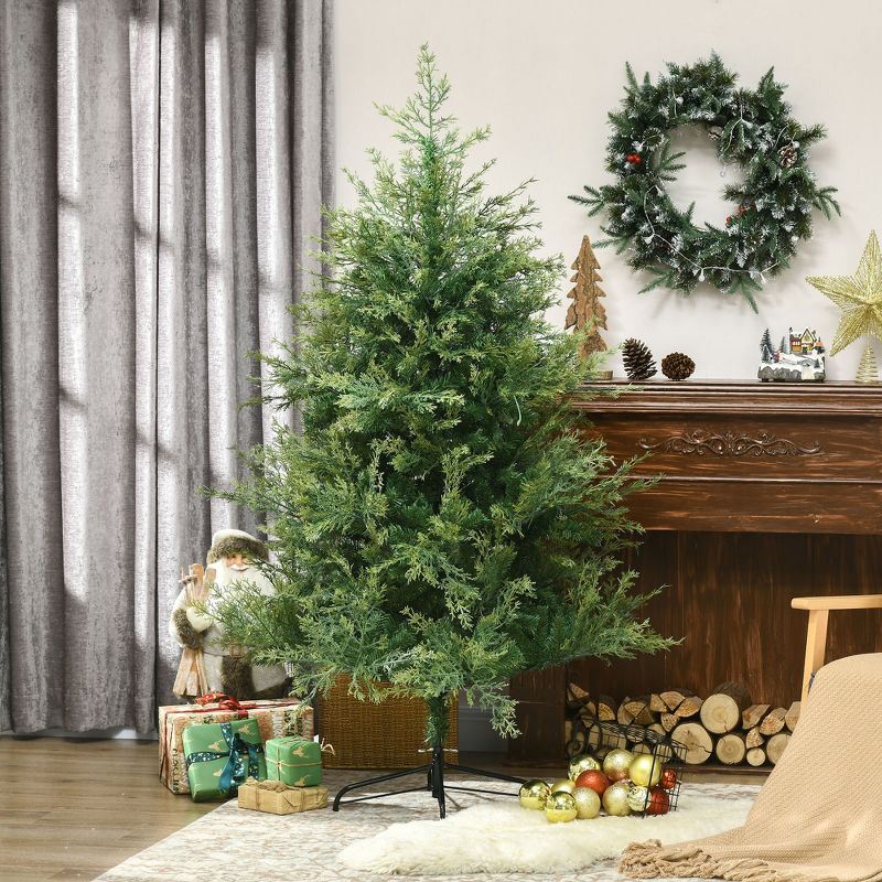 HOMCOM 6ft Artificial Christmas Tree Holiday Decoration with Auto Open, Steel Base, Wide Shape, Green, 3 of 7