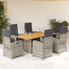 vidaXL 7 Piece Patio Dining Set - Gray PE Rattan - Includes Cushioned Reclining Chairs & Acacia Wood Table - Outdoor Garden/Backyard/Patio Furniture - 2 of 4