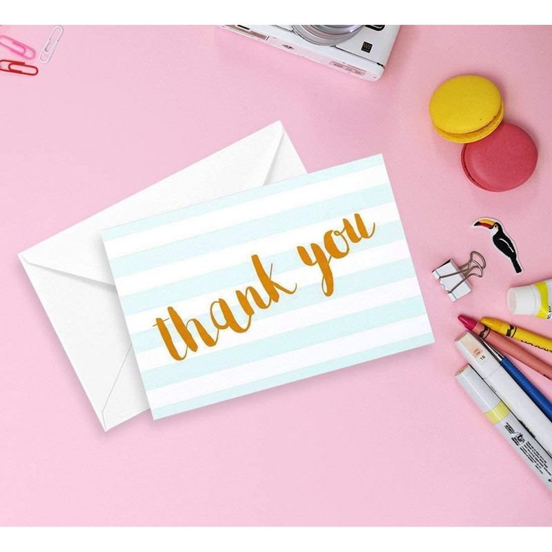 Juvale Blue Striped Thank You Cards - Pack of 12 with Envelopes for Wedding, Baby Shower, Business Events (4x6 in), 2 of 8
