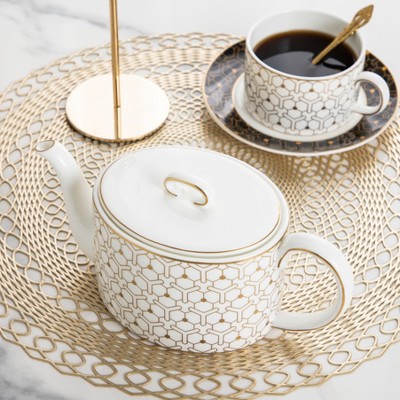 Elegant White and Gold Fine Bone China Tea Pot