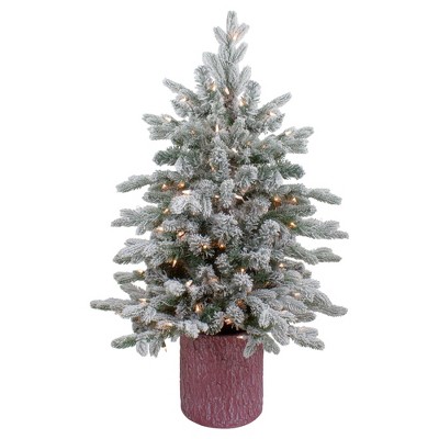 Northlight 4' Pre-Lit Flocked Saratoga Spruce Artificial Christmas Tree in Pot - Clear Lights