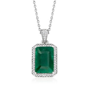 Ross-Simons 4.40 Carat Emerald and .24 ct. t.w. Diamond Pendant Necklace in Sterling Silver - 1 of 4