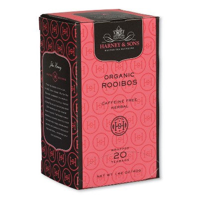 Harney & Sons Premium Tea, Organic Rooibos Herbal Tea, Individually Wrapped Tea Bags - Case of 20 - 0.91 Oz