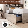 Wooden Platform Bed Frame with Bookshelf Headboard and 4 Drawers, No Box Spring Needed, Strong Metal Support, Noise-Free Storage. - 4 of 4