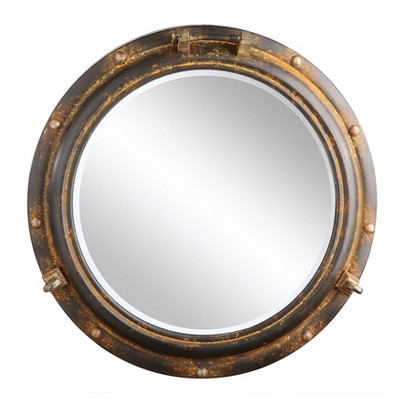 Nautical Charm Round Leather & Wood Porthole Mirror for Kids