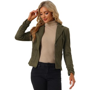 INSPIRE CHIC Women's Notched Collar Button Ruched Long Sleeve Faux Suede Blazer - 1 of 4