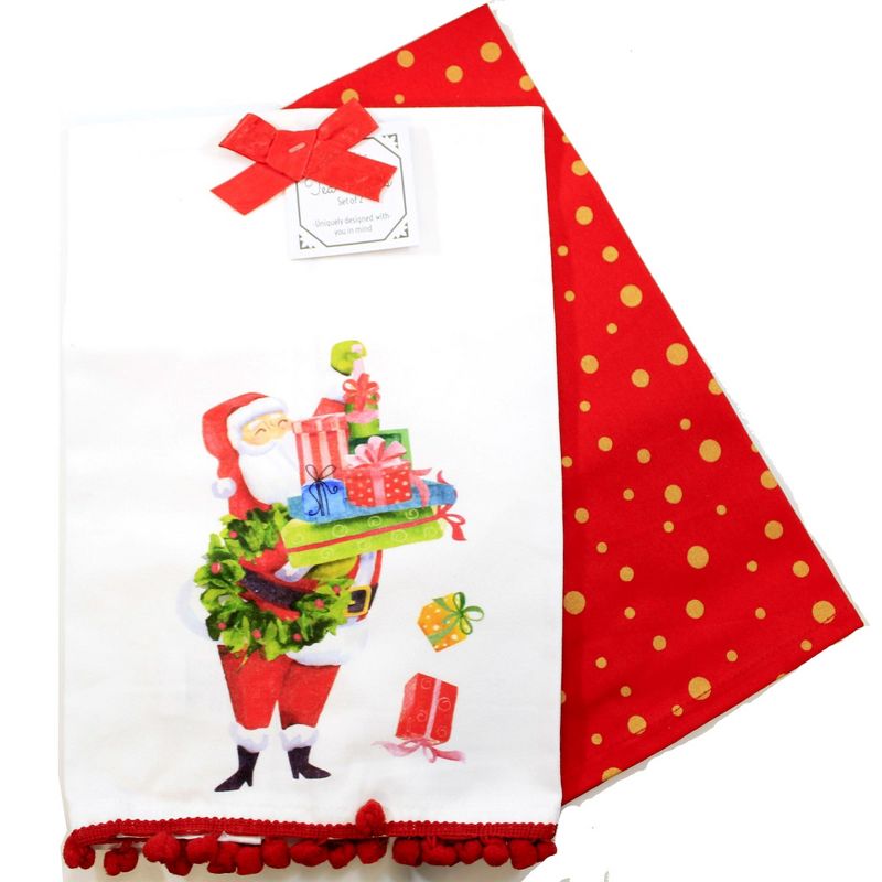 28.0 Inch Glam Santa With Gifts Kitchen 100% Cotton Clean Up Kitchen Towel, 1 of 4