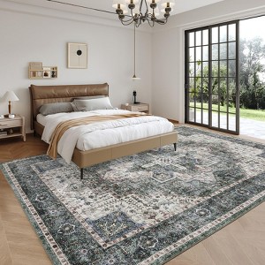 8x10 Rug Vintage Medallion Washable Rug Non Slip Backing Carpet Oriental Distressed Floor Cover Low Pile Ultra-Soft Carpet for Bedroom Living Room - 1 of 4