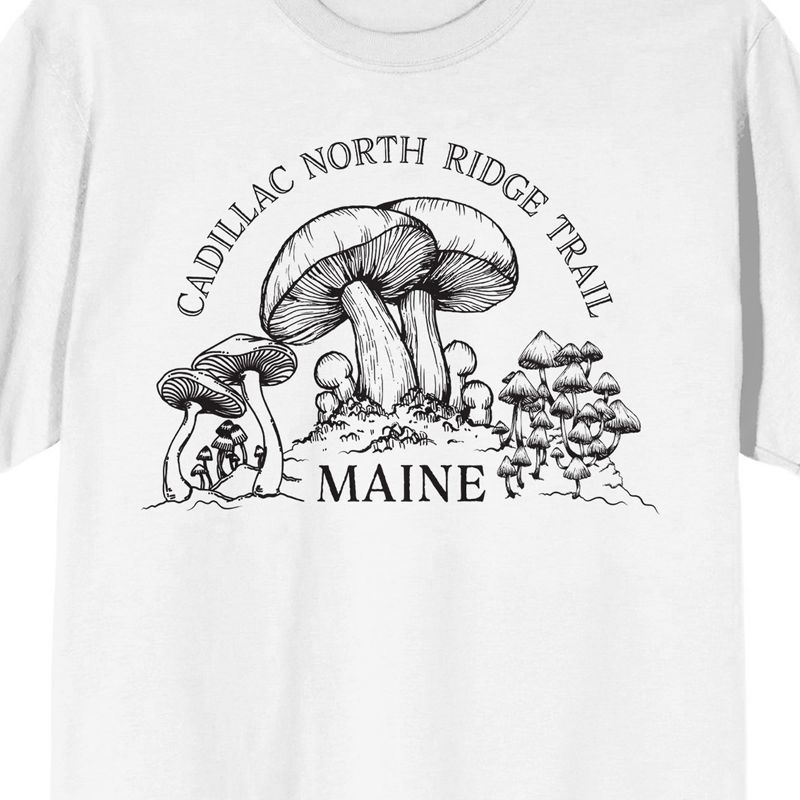 Elevation 7573 Cadillac North Ridge Trail Maine With Mushroom Graphic Men's White Short Sleeve Crew Neck Tee, 2 of 4
