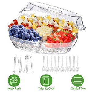 KTMBDW Chilled Serving Tray for Parties-15" Ice Chilled Party Platter w/Lid & Dip Holder - Functional Cold Dish w/ 4 Compartments for Fruits, Veggies - 1 of 4