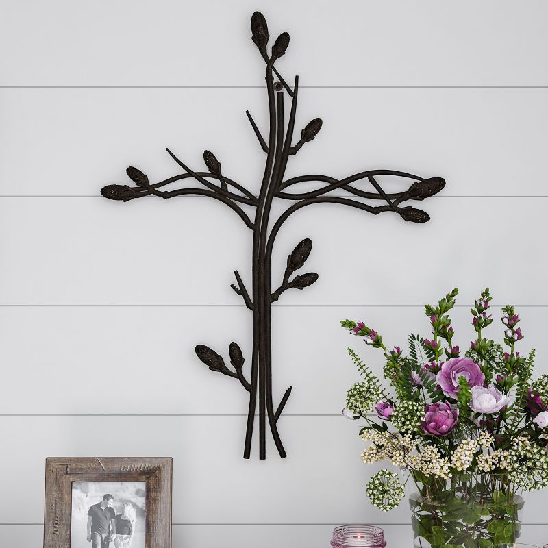 Metal Wall Cross with Decorative Intertwined Vine Design- Rustic Handcrafted Religious Art for Decor in Living Room, Bedroom, More by Hastings Home, 2 of 8