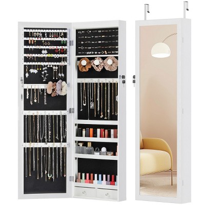 GlasFlength Decorative Wall Mirrors Full Length Mirrors Jewelry Cabinet Large Capacity Flexible Mount For Bedroom, white, 50.3"*6.4"*17.3"