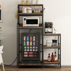 Racxily Multifunctional 7-Tier Mini Fridge & Microwave Stand - Bakers Rack Storage Shelf, for Kitchen, Living Room, Brown - 1 of 4