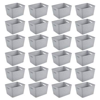 Sterilite 14"Lx8"H Rectangular Weave Pattern Tall Basket w/Handles for Bathroom, Laundry Room, Pantry, & Closet Storage Organization, Cement (24 Pack)