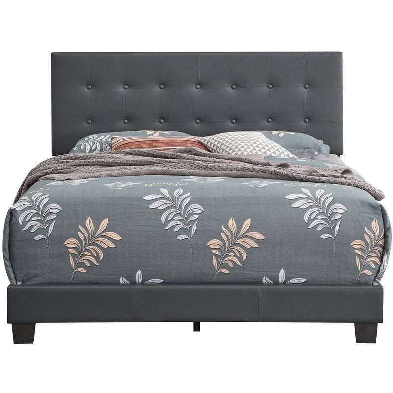 Passion Furniture Caldwell Dark Grey Faux Leather Button Tufted Queen Panel Bed, 1 of 6