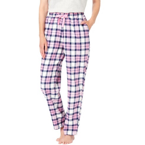 Dreams & Co. Women's Plus Size Cotton Flannel Pants, 30/32 - Pink Plaid