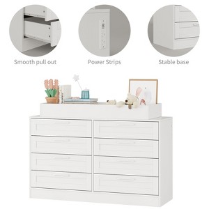 Changing Dresser with 8 Drawers – Wooden Nursery Dresser with Safety Rail & Open Shelf, Changing Table Station - 1 of 4