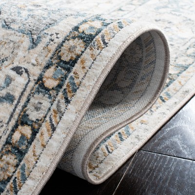Ivory and Navy Hand-Knotted Synthetic Runner Rug