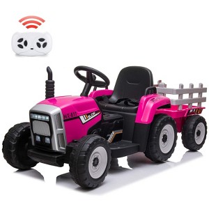 12V Kids Battery Powered Electric Tractor with Trailer, Toddler Ride On Car, RC, 7-LED Headlights/ 2+1 Gear Shif, for Kids - 1 of 4