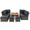 Nellie 9-Piece All-weather Rattan Patio Conversation Set with Wood Coffee Table, Outdoor Furniture - Maison Boucle - 2 of 4