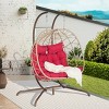 Double Patio Swing Egg Chair With Stand,Wicker Hanging Basket Chair With UV Resistant Cushions,Hammock Chair -Maison Boucle - 3 of 4