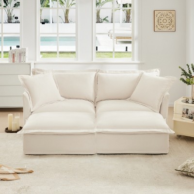 Slipcovered Sectional Sofa, 2 Seater Sofa with Removable Cover, Sofa with Convertible Ottoman, Chenille Fabric Sectional Sofas-Cuddlewood