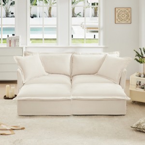 Slipcovered Sectional Sofa, 2 Seater Sofa with Removable Cover, Sofa with Convertible Ottoman, Chenille Fabric Sectional Sofas-Cuddlewood - 1 of 4