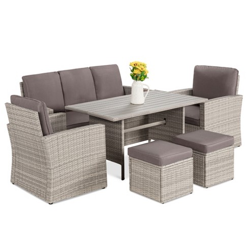 Best Choice Products 7 Seater Conversational Wicker Dining Table Outdoor Patio Furniture Set W Cover Target