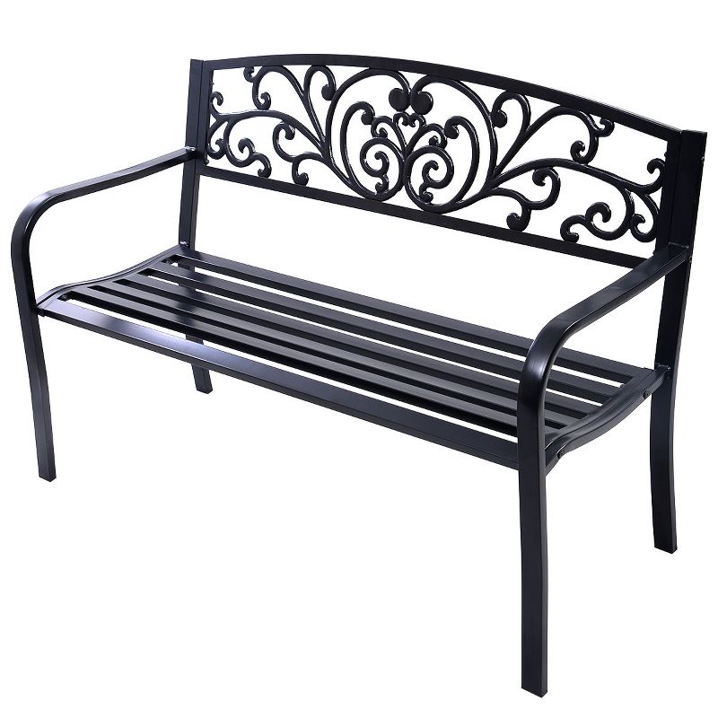 Tangkula 50"Patio Bench Porch Chair Steel Frame Cast Iron Loveseat w/ Backrest for Park Garden, 2 of 9
