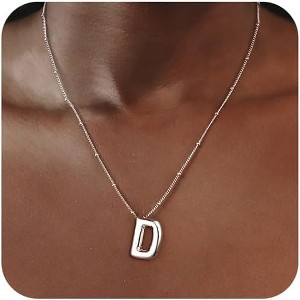 Sterling Silver Balloon Letter Necklace Satellite Bead Chain Personalized Gift - 1 of 4