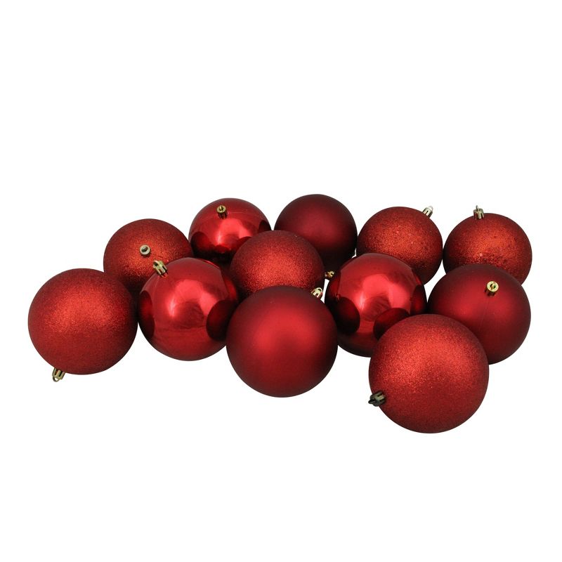 Northlight 24ct Shatterproof 4-Finish Christmas Ball Ornament Set 2.5" - Red, 1 of 4