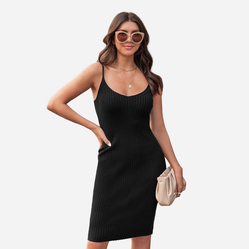Women's Onyx Ribbed V-Neck Bodycon Sweater Dress - Cupshe, 1 of 7