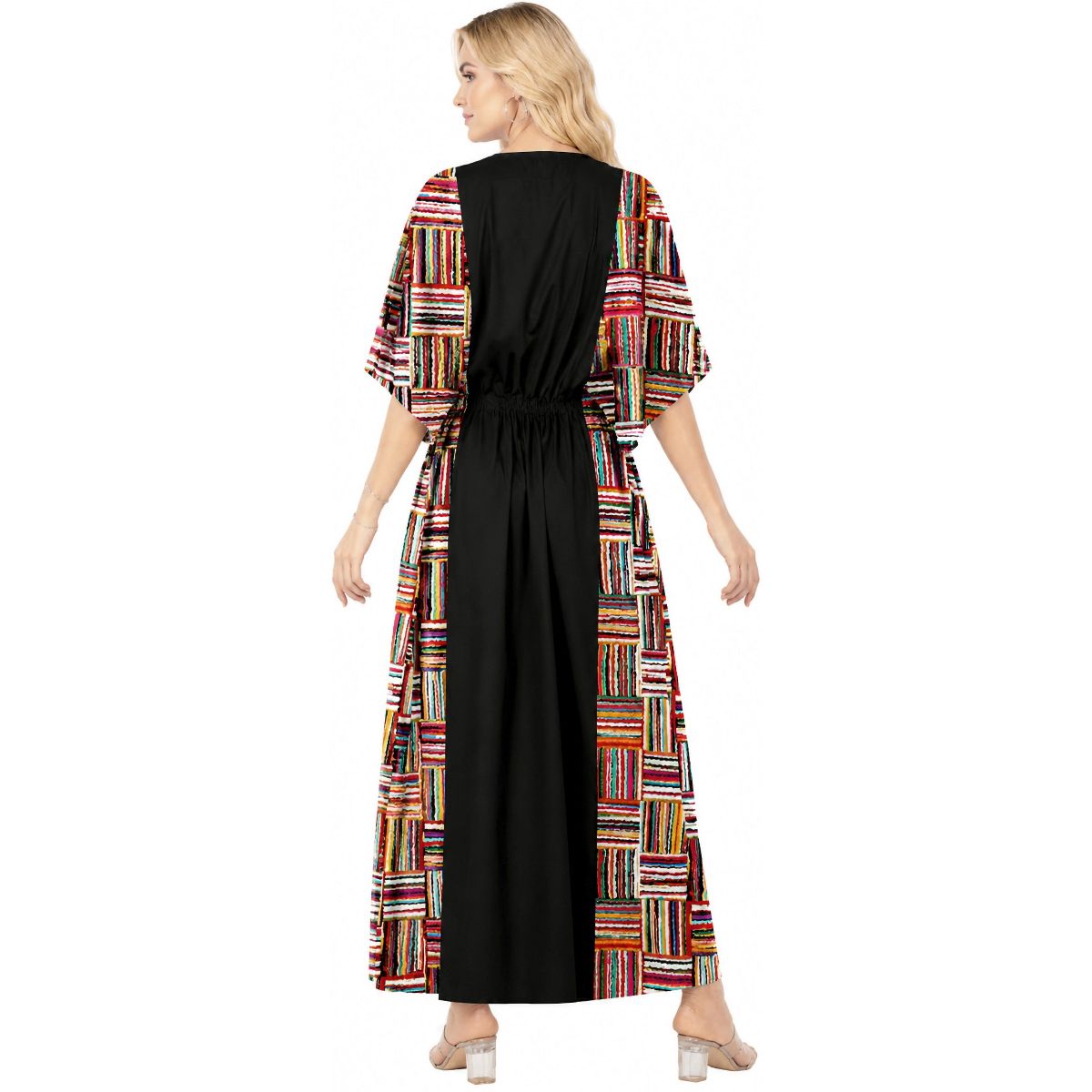 LA LEELA Summer Rayon Blend Women Vacation Caftan Dress Holiday Resortwear Cruise Pregnancy Wear Comfortable Lounge Outfit 2X-3X Red Stripe - thumbnail 2