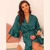 cheibear Women's Satin One Piece Pajama Silky 3/4 Sleeves Tie Waist Loungewear Robes - 2 of 4