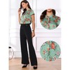 INSPIRE CHIC Women's Satin Stand Collar Work Cap Sleeve Floral Blouse - 2 of 4