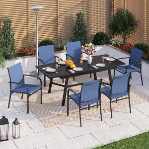 Captiva Designs 7pc Patio Dining Set with Slat-top Adjustable Steel Rectangle Table & Sling Fixed Dining Chairs - 1 of 4