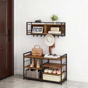 Multifunctional Hall Tree with Coat Rack and Shoe Bench - Entryway Furniture Set with 12 Hooks and 4-Tier Shoe Rack - 1 of 4