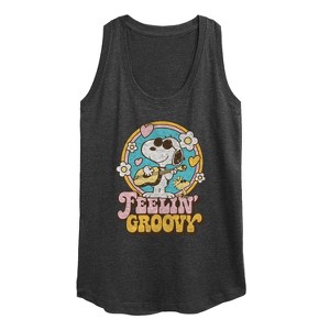 Women's - Peanuts - Feelin Groovy Snoopy And Woodstock Graphic Racerback Tank - 1 of 4