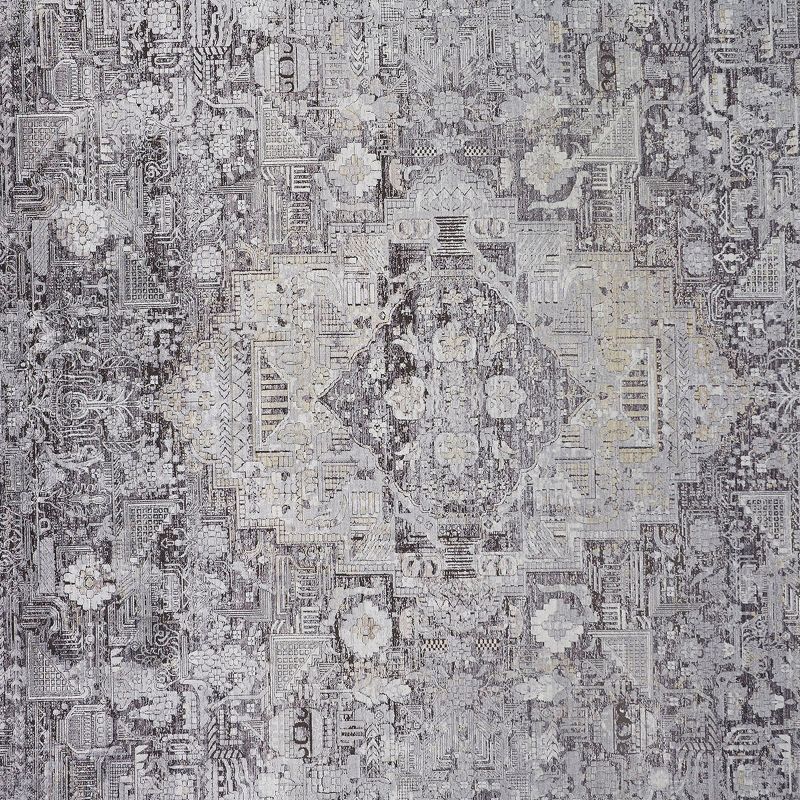 Sarrant Transitional Medallion Gray/Silver/Ivory Area Rug, 5 of 7