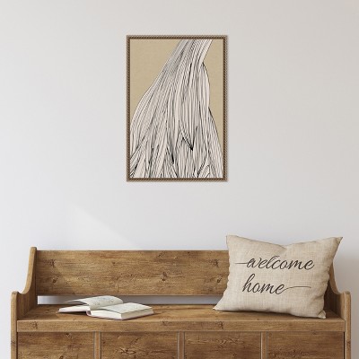 Abstract Black Ink Lines on Beige Canvas Framed Wall Art