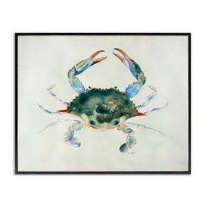Stupell Industries Blue Sea Crab Over Beige Soft Watercolors Framed Giclee Art - 1 of 4