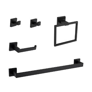 LunaLulinlk 5 - Piece Bathroom Hardware Accessories Set Matte Black + Stainless Steel Black - 1 of 4