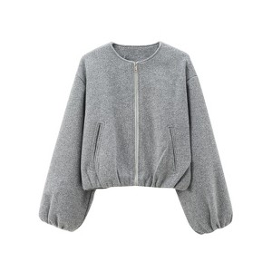 Coolmee Women's Cropped Bomber Jacket Casual Zip Up Varsity Jackets Trendy Outwear Coats with Pockets - 1 of 4