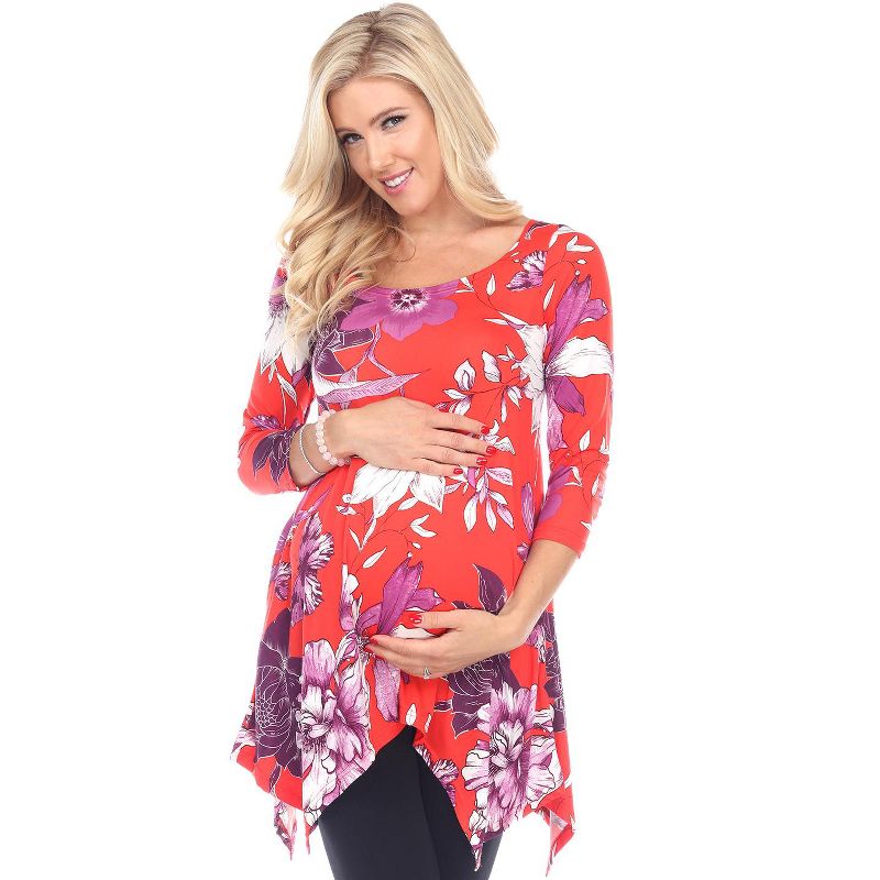 Maternity Floral Scoop Neck Tunic Top with Pockets - White Mark, 2 of 4