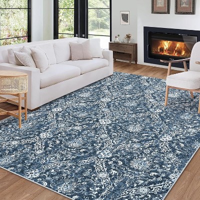 Farmhouse Floral Area Rug – Washable, Low Pile, Non-Slip, Stain-Resistant Carpet for Bedroom or Living Room