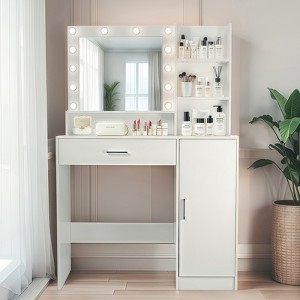 Vanity Desk with Mirror and Lights, Makeup Vanity with Drawer & Storage Cabinet, 3 Adjustable Lighting Colors - 1 of 4