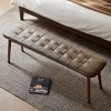 GlasFlength Ottomans and Benches Solid Oak Wood Bench with Leather Cushion for Dining Room Living Room, Brown, 51.18"*12.6"*17.32" - 2 of 4